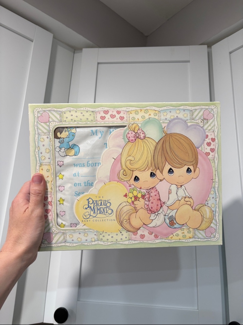 Vintage Precious Moments Decorative Birth Certificate Pillow (box damage)